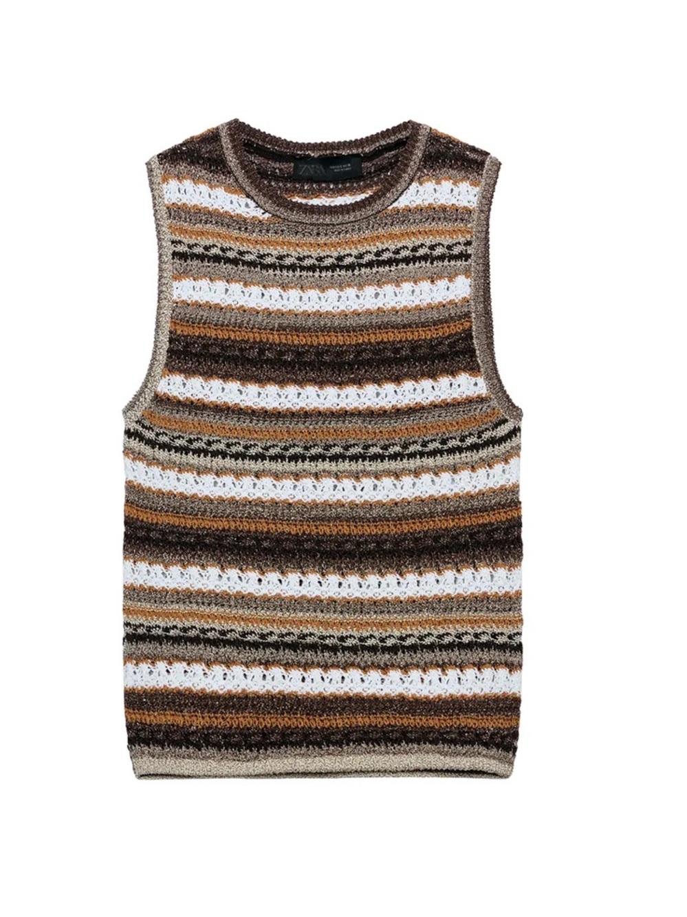 Zara NWT Striped Knit crochet Sleeveless Sweater Vest - Brown & White